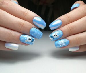 uñas azul cielo navidad oso