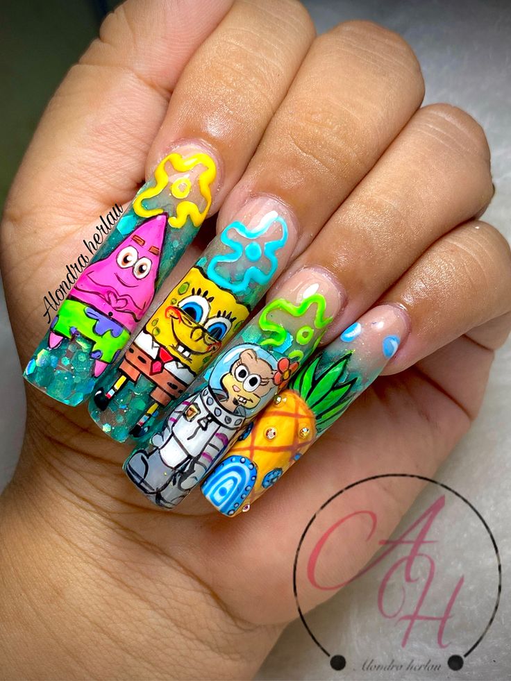 diseño uñas bob esponja