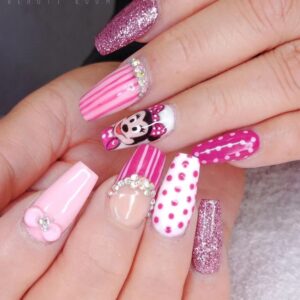 uñas largas rosasa minnie